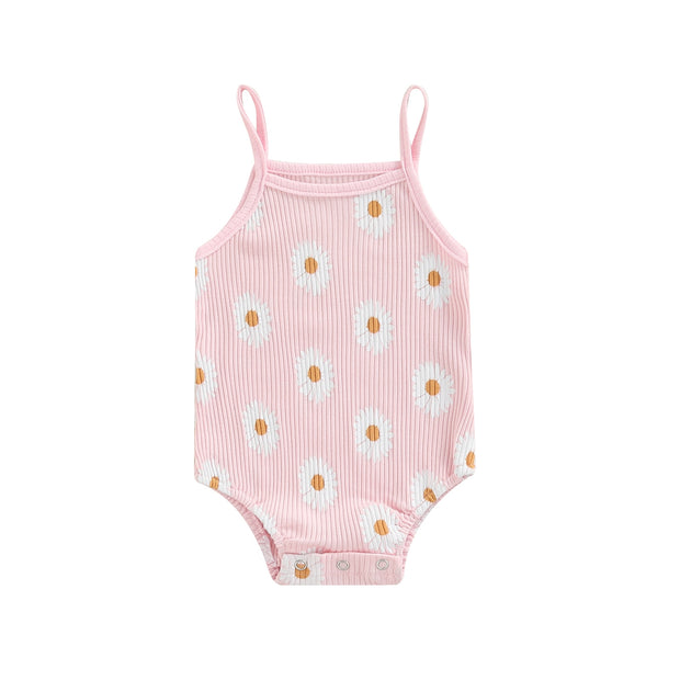 Baby Girls Spaghetti Strap Daisy Print Ribbed Bodysuit Baby Vibes & Co.