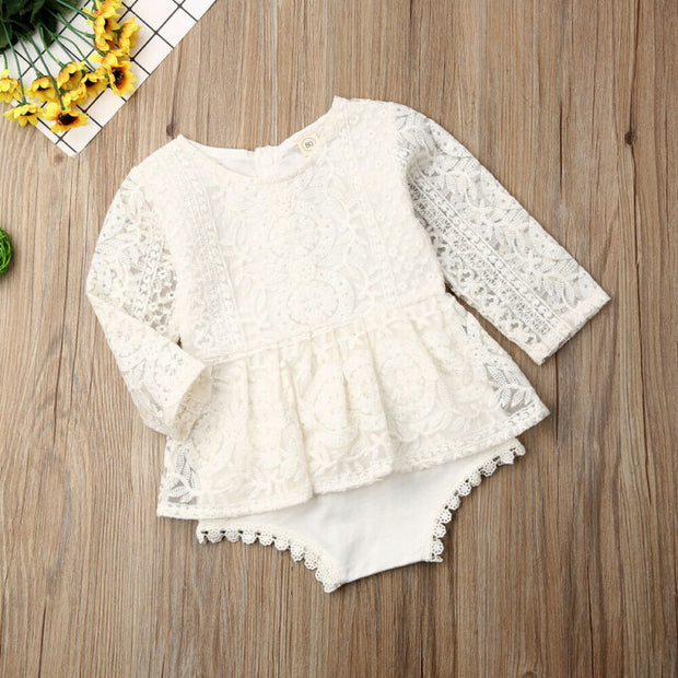 Baby Girl Creamy White Boho Lace Romper 0-24M BABY VIBES & CO.