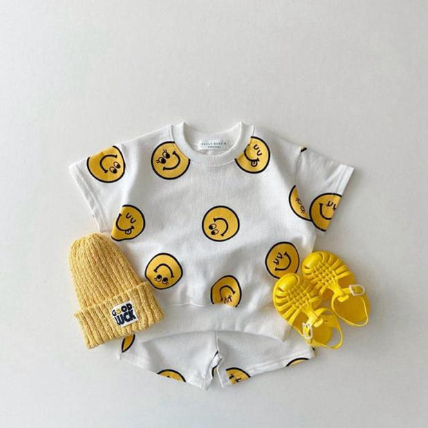 Boy/Girl Smiley 2 Piece Shirt+Short Set BABY VIBES & CO.