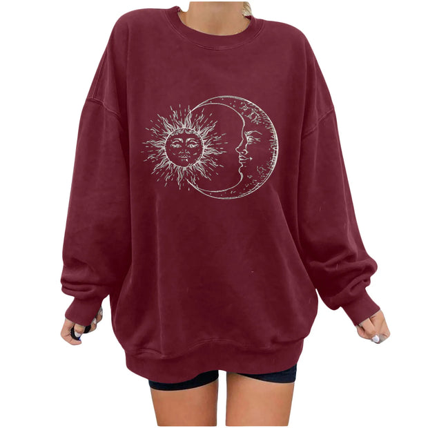 Ladies Oversized Vintage Sun & Moon Crewneck Sweatshirt BABY VIBES & CO.