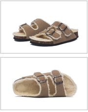 Mama's Fuzzy Sandals with Double Buckle Baby Vibes & Co.