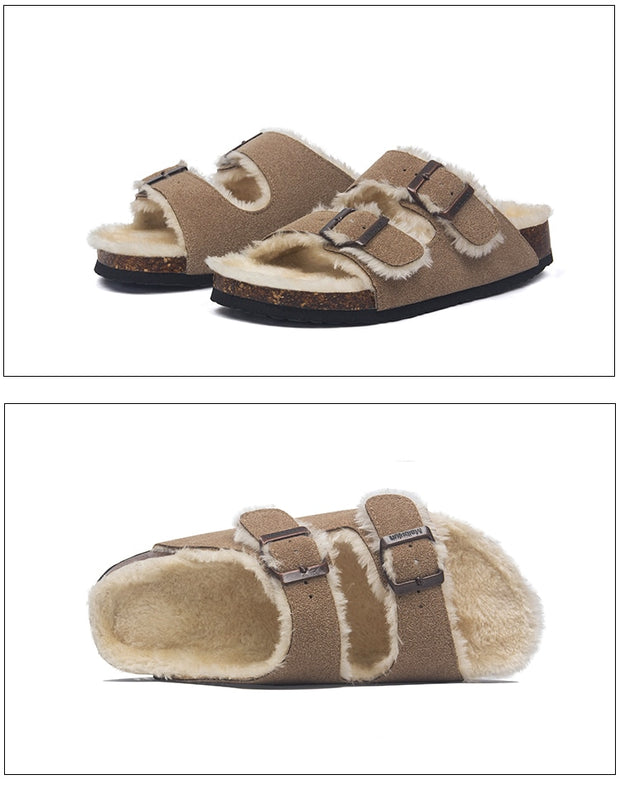 Mama's Fuzzy Sandals with Double Buckle Baby Vibes & Co.