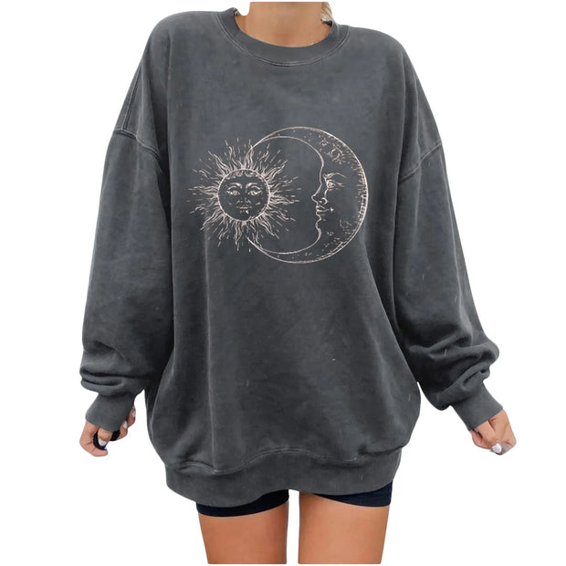 Ladies Oversized Vintage Sun & Moon Crewneck Sweatshirt BABY VIBES & CO.