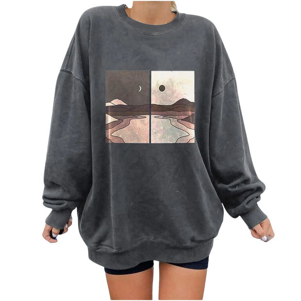 Ladies Oversized Vintage Sun & Moon Crewneck Sweatshirt BABY VIBES & CO.