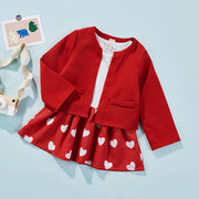 Toddler Girls Long Sleeve Cardigan + Heart Printed Dress BABY VIBES & CO.