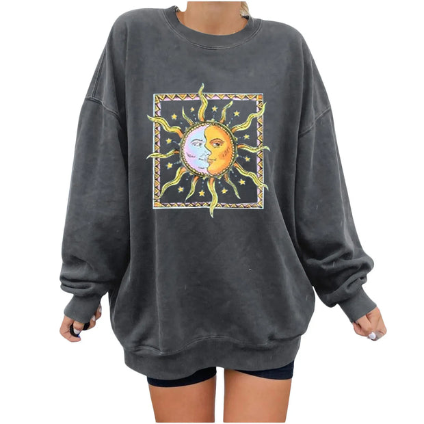 Ladies Oversized Vintage Sun & Moon Crewneck Sweatshirt BABY VIBES & CO.