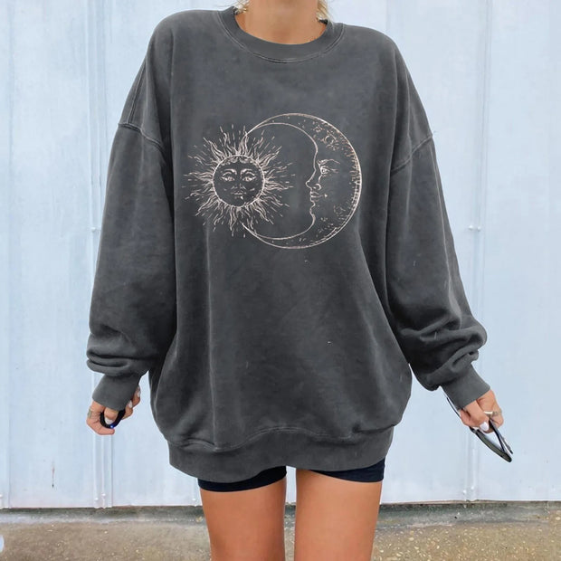 Ladies Oversized Vintage Sun & Moon Crewneck Sweatshirt BABY VIBES & CO.