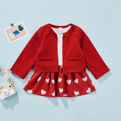 Toddler Girls Long Sleeve Cardigan + Heart Printed Dress BABY VIBES & CO.