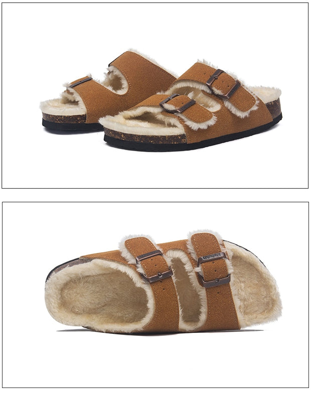 Mama's Fuzzy Sandals with Double Buckle Baby Vibes & Co.