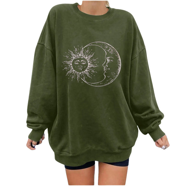 Ladies Oversized Vintage Sun & Moon Crewneck Sweatshirt BABY VIBES & CO.