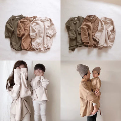 Neutral Muted Cotton Long Sleeve Baby Crewneck & Rompers + Mama Essential Separates Baby Vibes & Co.