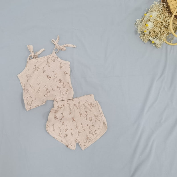 Waffle Knit Flower Print Matching Set Baby Vibes & Co.