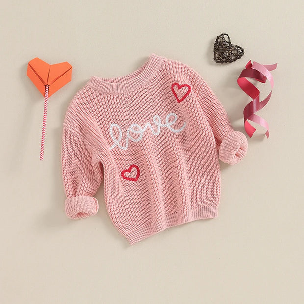 Valentines Day Love Embroidered Knit Sweater BABY VIBES & CO.