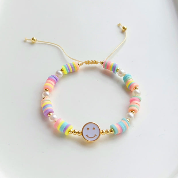 Rainbow Smiley Pearl + Beaded Bracelet Set Baby Vibes & Co.