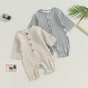 Unisex Striped Button Baby Onesie Baby Vibes & Co.