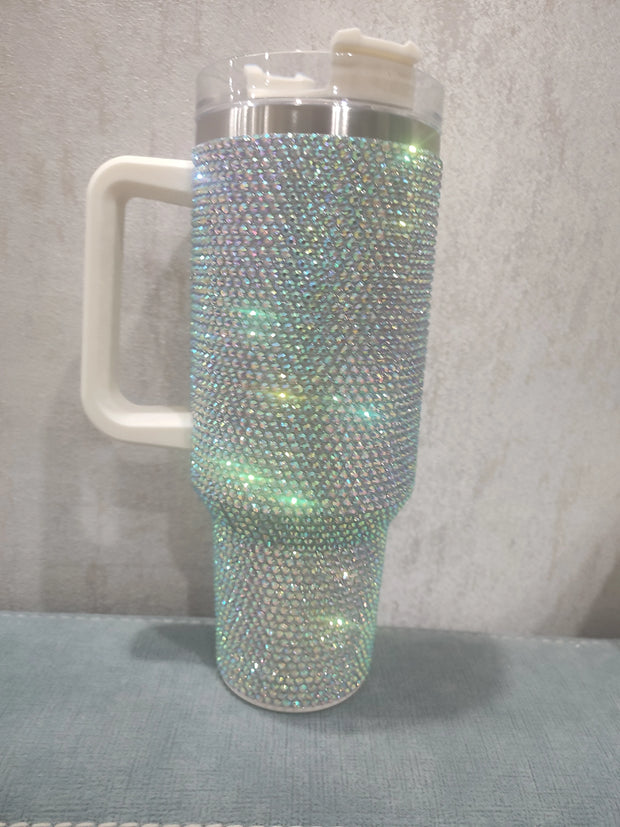40 oz Diamond Tumbler With Handle Insulated Mug With Straw Lids Stainless Steel Coffee Termos Cup In-Car Vacuum Flasks Bottle BABY VIBES & CO.