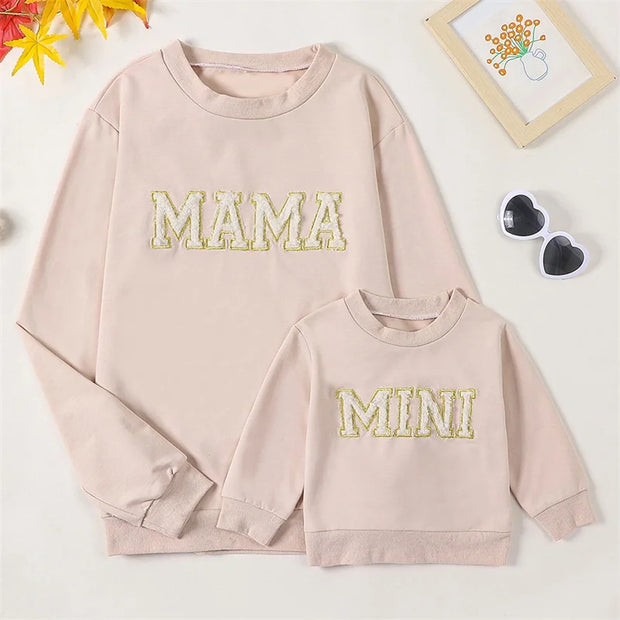 Fashion Adults and Children Matching Outfits Long Sleeve Letter Embroidery Print Sweatshirts Pullovers Fall Clothes BABY VIBES & CO.