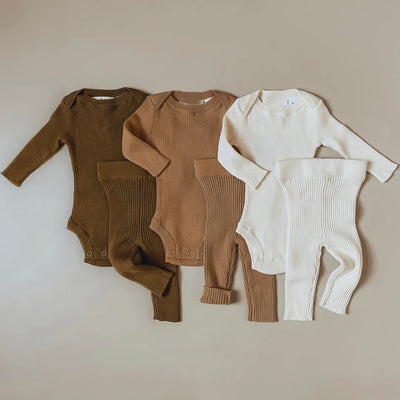 Solid Ribbed Long Sleeve Bodysuit + Matching Lounger Set BABY VIBES & CO.