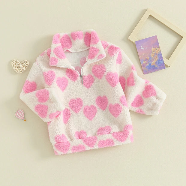 Long Sleeve Zipped Heart Print Pullover Jacket BABY VIBES & CO.