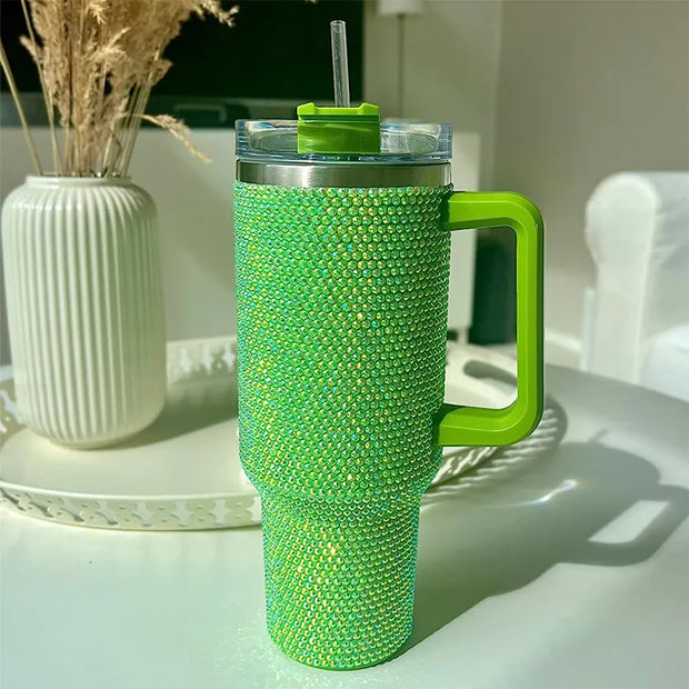 Rhinestone Embellished Stanley Style 40oz Tumbler Mug With  Lid & Straw Baby Vibes & Co.