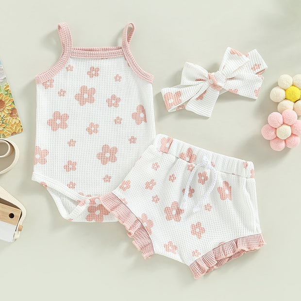 Baby Girl Summer Onepiece with Matching Bow Baby Vibes & Co.