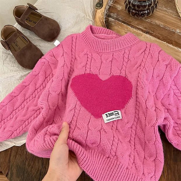 Long Sleeve Knitted Girls Heart & Love Sweater BABY VIBES & CO.