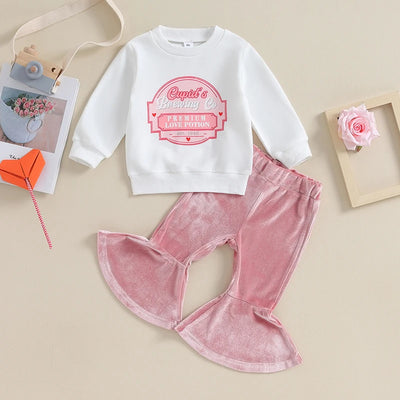 Long Sleeve Crewneck + Pink Velvet Flares BABY VIBES & CO.