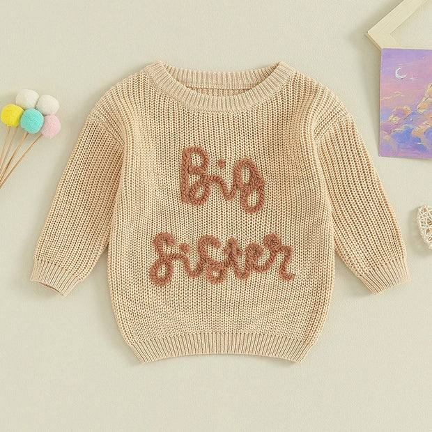 2023-08-18 Lioraitiin 18M-5Y Kids Girls Sweater Letter Embroidery Crew Neck Long Sleeve Pullovers Fall Toddler Clothes Tops BABY VIBES & CO.