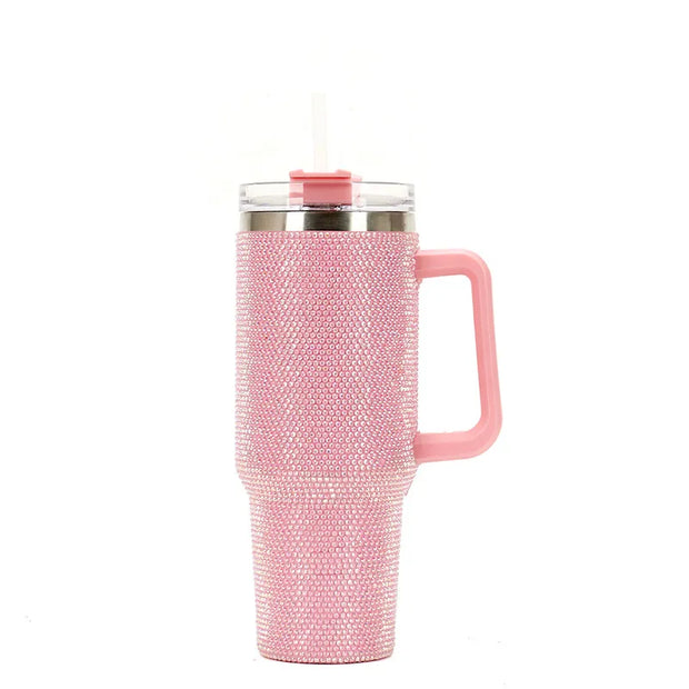 40 oz Diamond Tumbler With Handle Insulated Mug With Straw Lids Stainless Steel Coffee Termos Cup In-Car Vacuum Flasks Bottle BABY VIBES & CO.