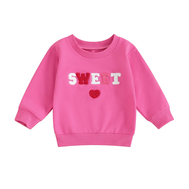 FOCUSNORM Toddler Baby Girls Valentine's Day Sweatshirt T Shirts Long Sleeve Letter Embroidery Pullover Tops BABY VIBES & CO.