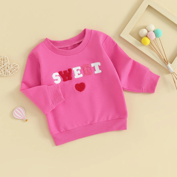 FOCUSNORM Toddler Baby Girls Valentine's Day Sweatshirt T Shirts Long Sleeve Letter Embroidery Pullover Tops BABY VIBES & CO.