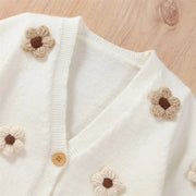 Hand Knit Flower Stitched Baby Girl Button Down Cardigan Sweater BABY VIBES & CO.