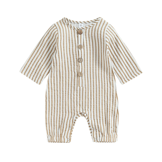 Unisex Striped Button Baby Onesie Baby Vibes & Co.