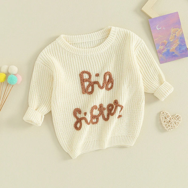 2023-08-18 Lioraitiin 18M-5Y Kids Girls Sweater Letter Embroidery Crew Neck Long Sleeve Pullovers Fall Toddler Clothes Tops BABY VIBES & CO.