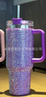 40 oz Diamond Tumbler With Handle Insulated Mug With Straw Lids Stainless Steel Coffee Termos Cup In-Car Vacuum Flasks Bottle BABY VIBES & CO.