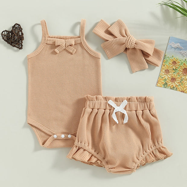 Baby Girl 2-Piece Summer Set with Matching Bow Headband Baby Vibes & Co.