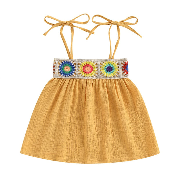 Crochet Embroidery Tie-Up Strap Baby/Toddler Dress Baby Vibes & Co.