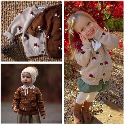 Toddler Vintage Mushroom Hand-Knit Button Down Cardigan Sweater 12M-7T Baby Vibes & Co.