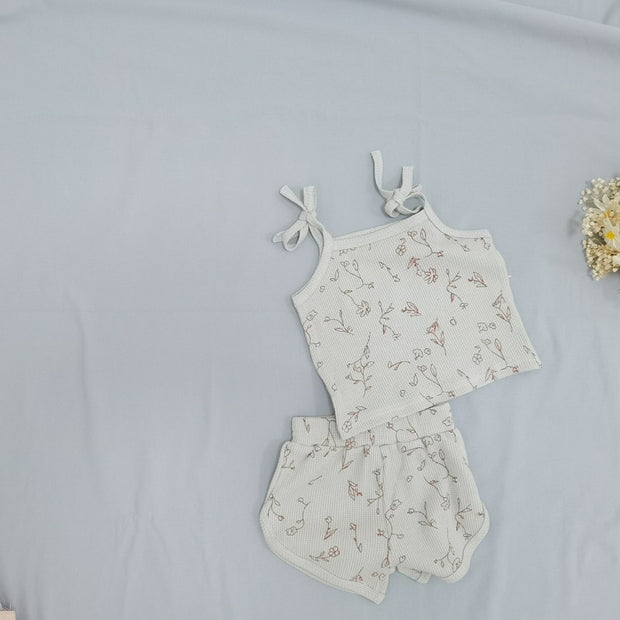 Waffle Knit Flower Print Matching Set Baby Vibes & Co.