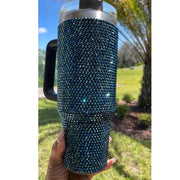 40 oz Diamond Tumbler With Handle Insulated Mug With Straw Lids Stainless Steel Coffee Termos Cup In-Car Vacuum Flasks Bottle BABY VIBES & CO.