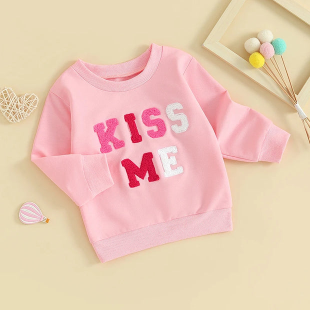 FOCUSNORM Toddler Baby Girls Valentine's Day Sweatshirt T Shirts Long Sleeve Letter Embroidery Pullover Tops BABY VIBES & CO.