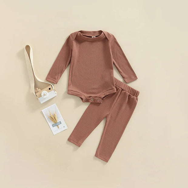 Solid Ribbed Long Sleeve Bodysuit + Matching Lounger Set BABY VIBES & CO.