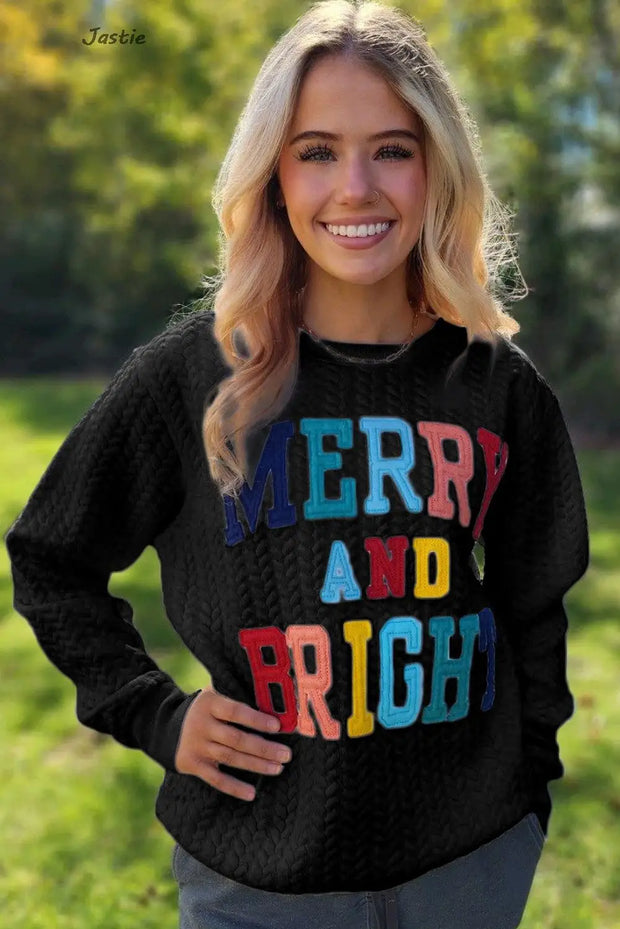 Merry & Bright Multi-Color Lettered Patch White Long Sleeve BABY VIBES & CO.