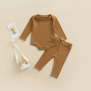 Solid Ribbed Long Sleeve Bodysuit + Matching Lounger Set BABY VIBES & CO.