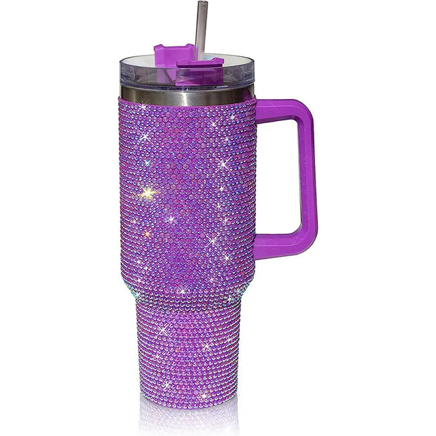 Rhinestone Embellished Stanley Style 40oz Tumbler Mug With  Lid & Straw Baby Vibes & Co.