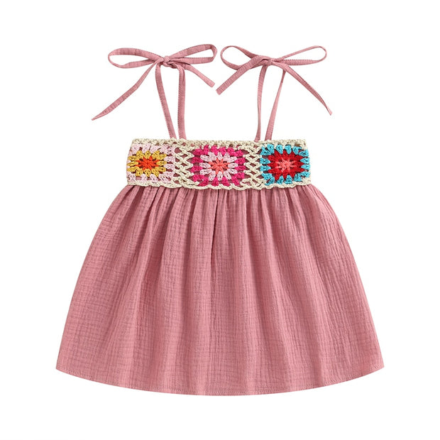 Crochet Embroidery Tie-Up Strap Baby/Toddler Dress Baby Vibes & Co.