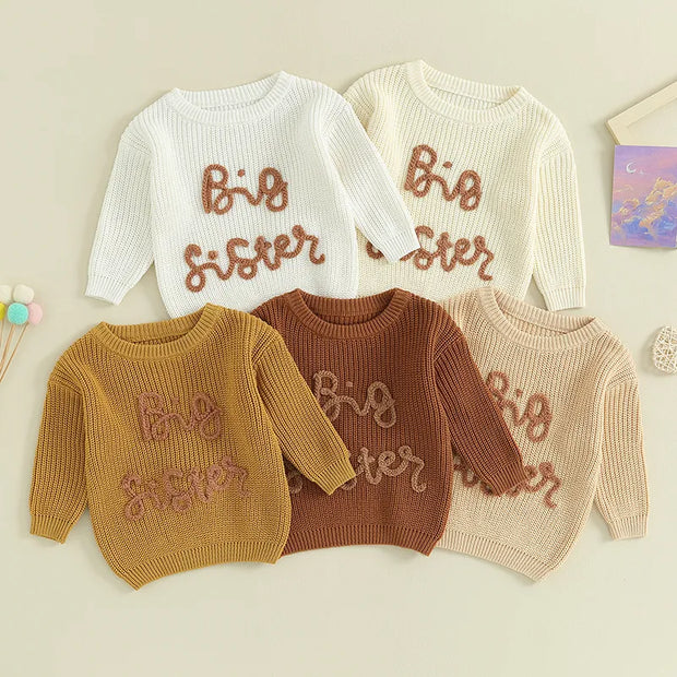 2023-08-18 Lioraitiin 18M-5Y Kids Girls Sweater Letter Embroidery Crew Neck Long Sleeve Pullovers Fall Toddler Clothes Tops BABY VIBES & CO.