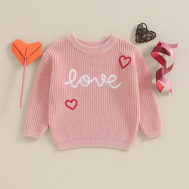 Valentines Day Love Embroidered Knit Sweater BABY VIBES & CO.