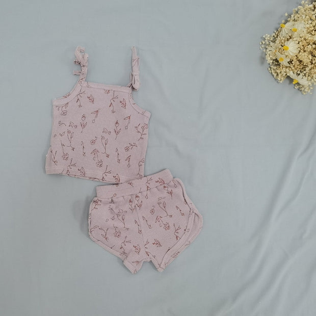 Waffle Knit Flower Print Matching Set Baby Vibes & Co.