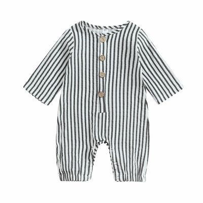 Unisex Striped Button Baby Onesie Baby Vibes & Co.